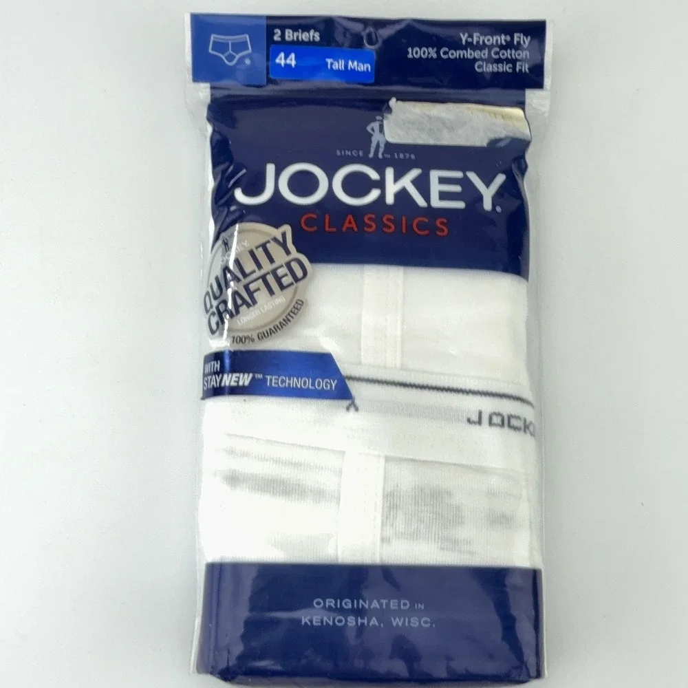 Jockey Classics 2 Pack Briefs White Y-Front Fly Tall Man Size 44 100% Cotton